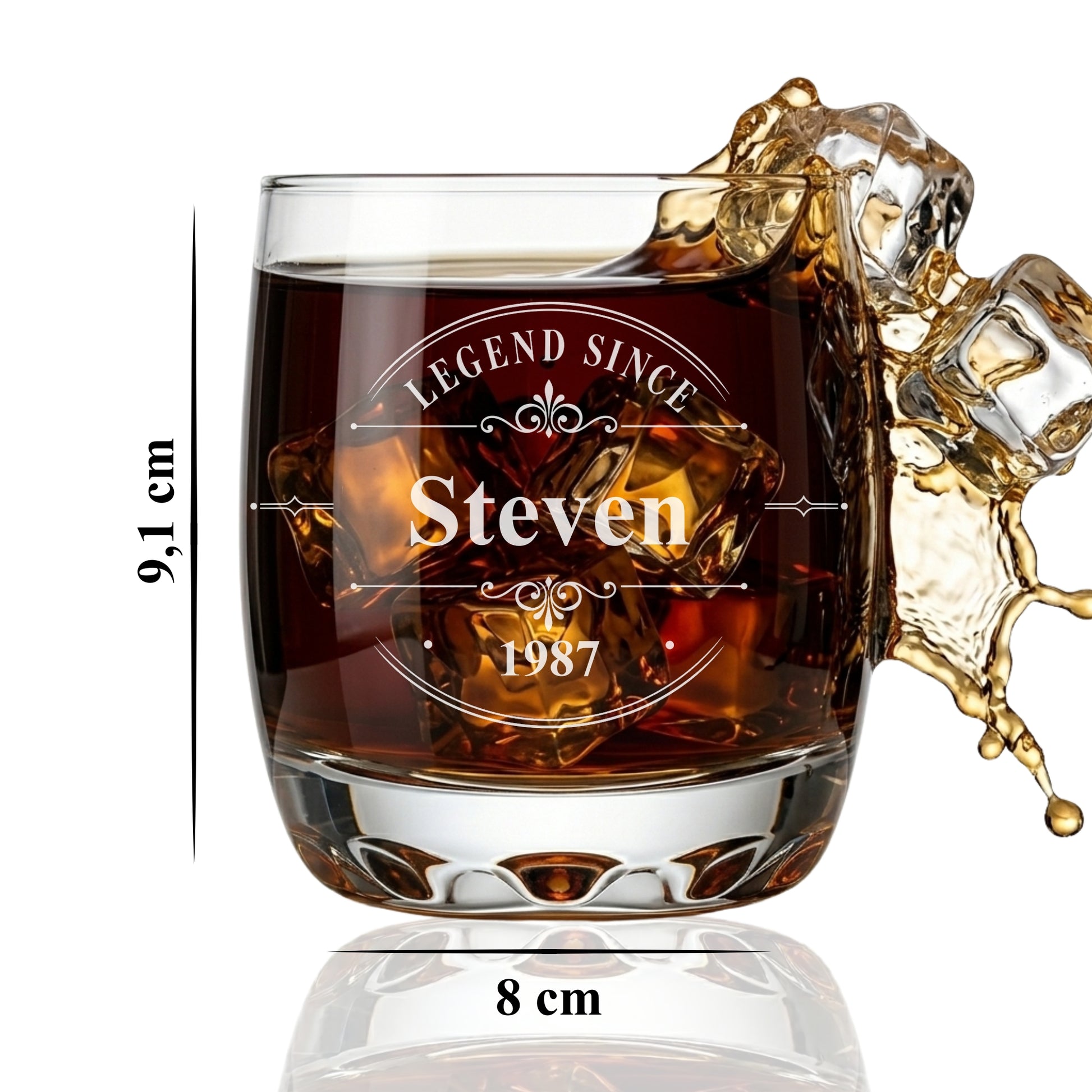 Whisky Glas Legend Since Steven 1987 – Maße 9,1 cm hoch 8 cm Durchmesser – personalisierte Lasergravur