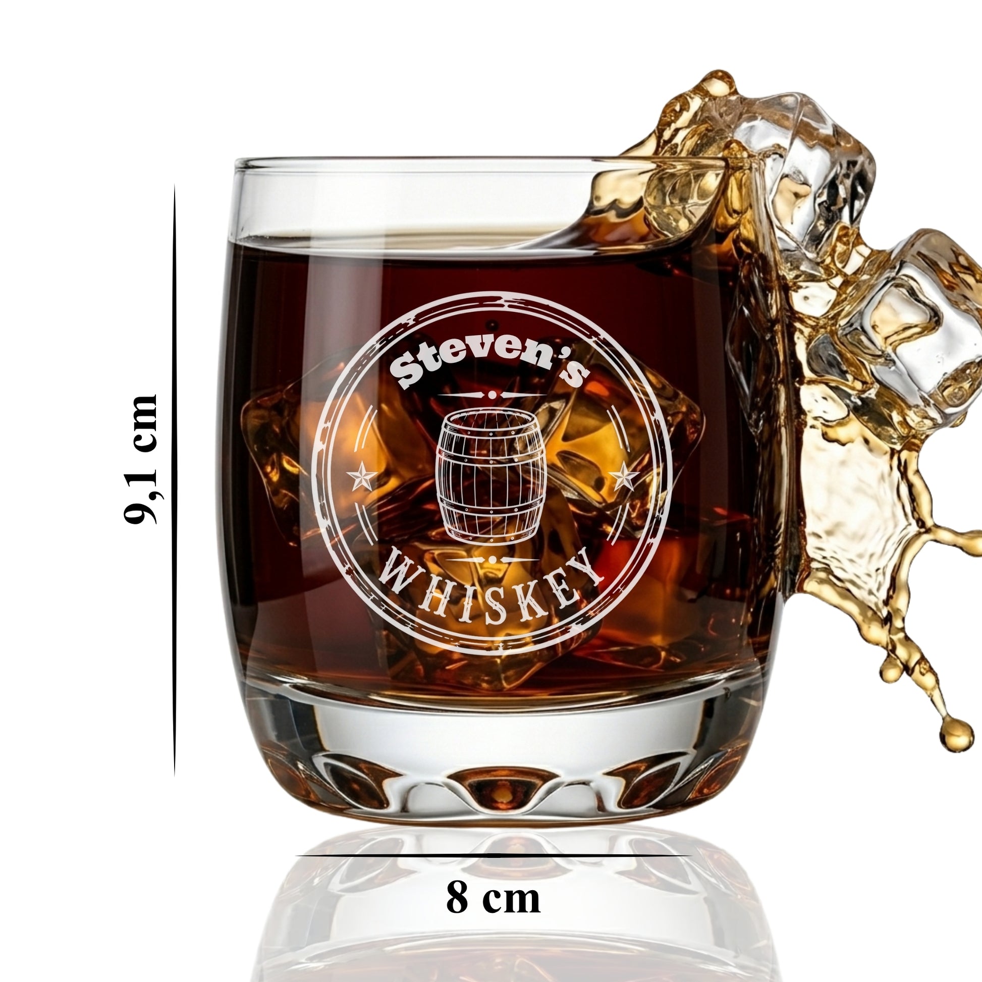 Whisky Glas Stevens Whiskey – Maße 9,1 cm hoch 8 cm Durchmesser 350 ml – personalisierte Lasergravur