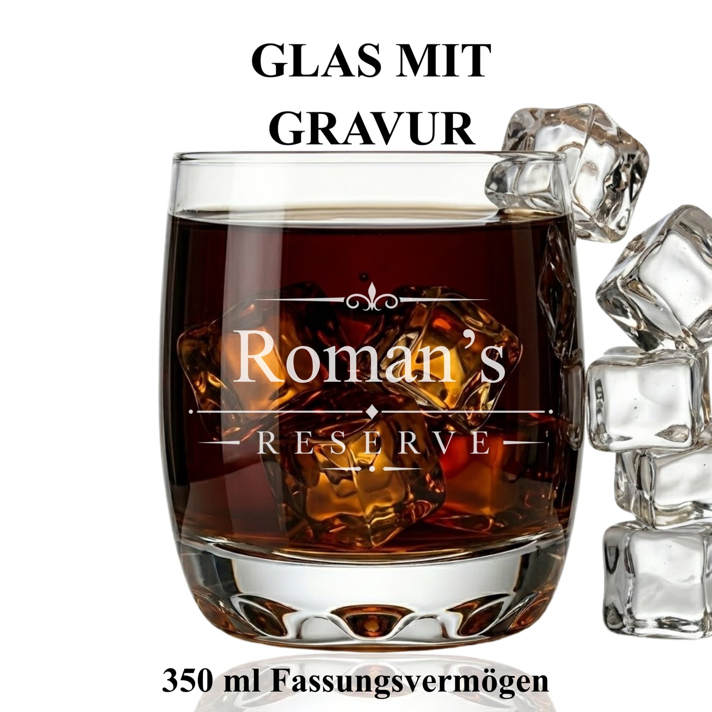 Whisky Tumbler Glas mit Gravur Romans Reserve – 350 ml – elegantes Design handmade Germany