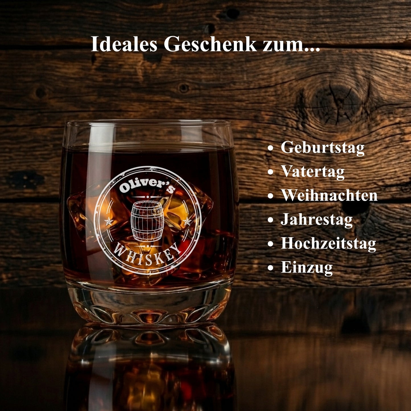Whisky Glas personalisiert Finns Whiskey Fass Badge – edles Geschenk Whiskey Liebhaber – Lasergravur Made in Germany