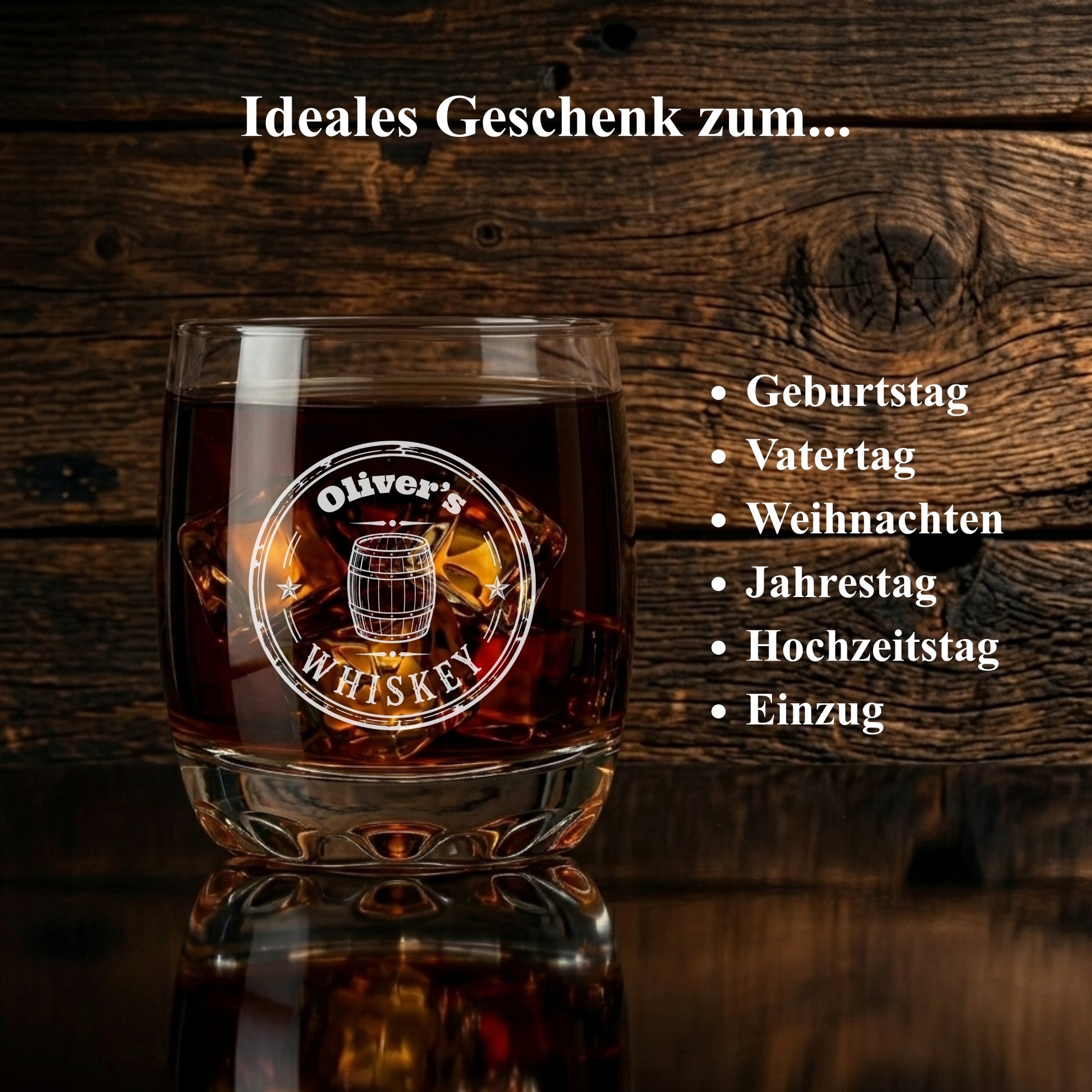 Whisky Glas personalisiert Finns Whiskey Fass Badge – edles Geschenk Whiskey Liebhaber – Lasergravur Made in Germany