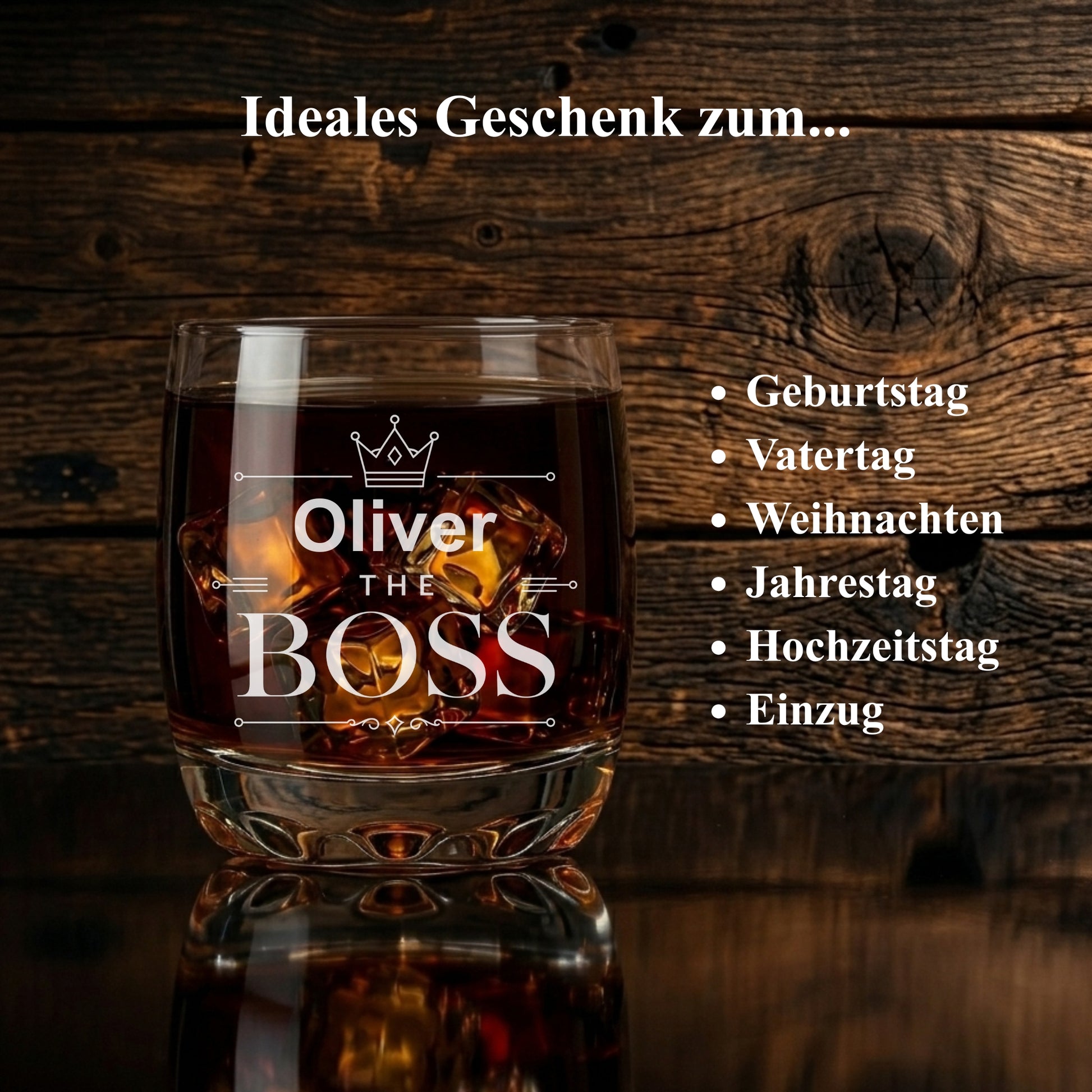 Personalisiertes Whisky Glas The Boss Oliver – Geschenk Vatertag Geburtstag Weihnachten Abschied Chef