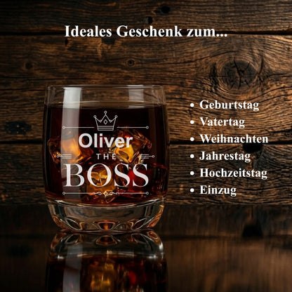 Personalisiertes Whisky Glas The Boss Oliver – Geschenk Vatertag Geburtstag Weihnachten Abschied Chef