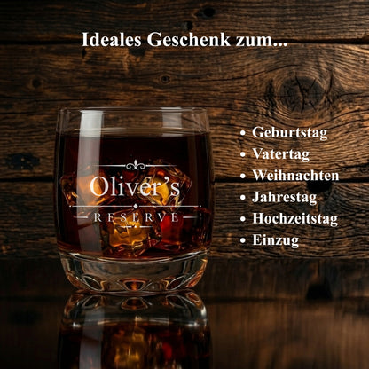 Whisky Glas Olivers Reserve – edles Geschenk Vatertag Geburtstag Weihnachten Einzug Männer