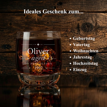 Whisky Glas Aged to Perfection Oliver – Geschenk Vatertag 40 50 60 Geburtstag Weihnachten Männer
