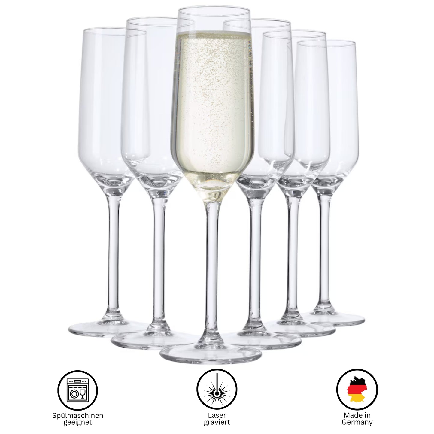 Personalisierte Sektgläser Set mit Gravur, spülmaschinengeeignet, lasergraviert und Made in Germany