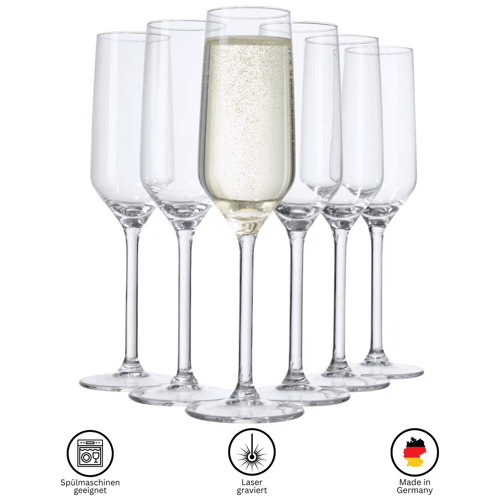Personalisierte Sektgläser Set mit Gravur, spülmaschinengeeignet, lasergraviert und Made in Germany