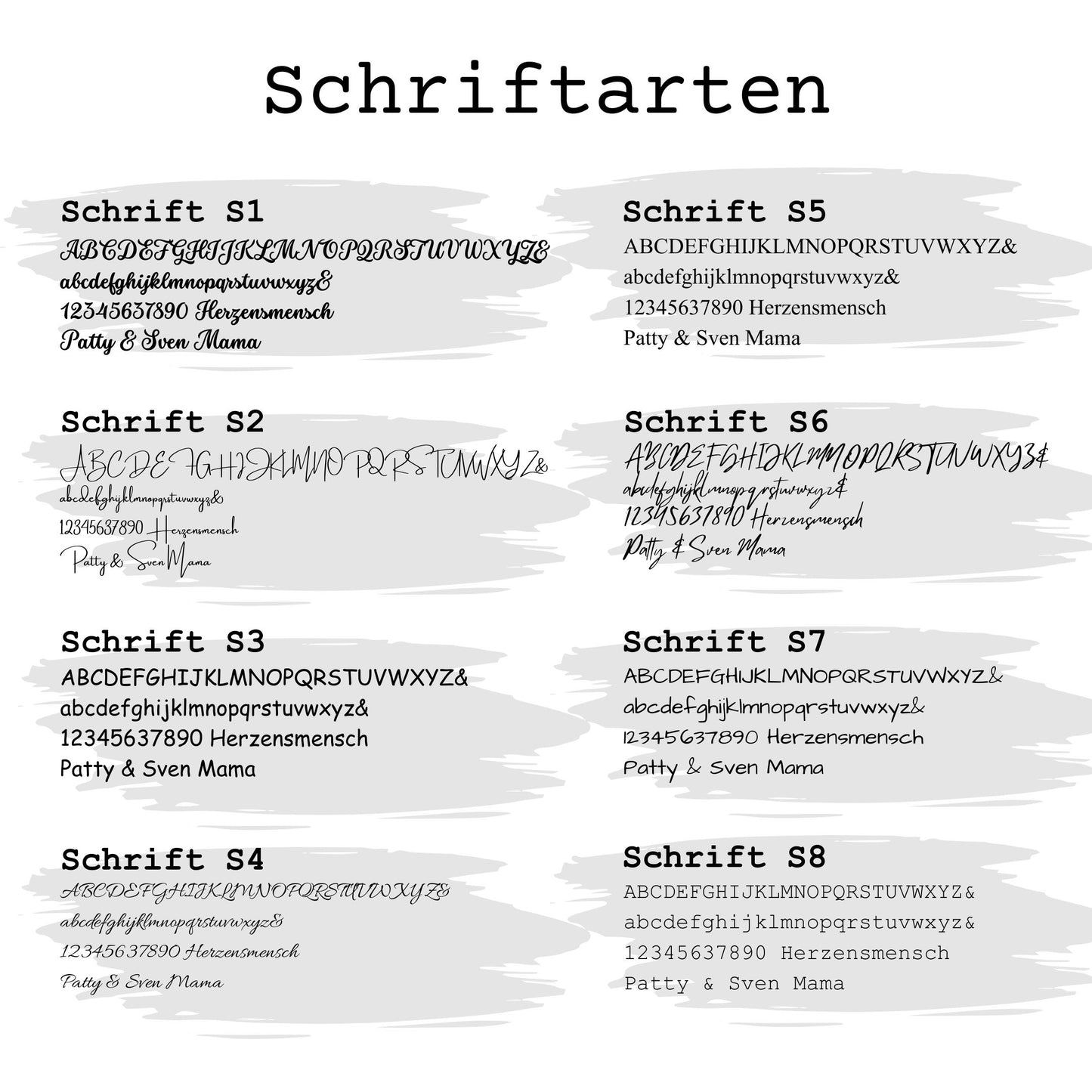 Schriftarten Auswahl für personalisierte Kokos Fußmatte mit Wunschtext