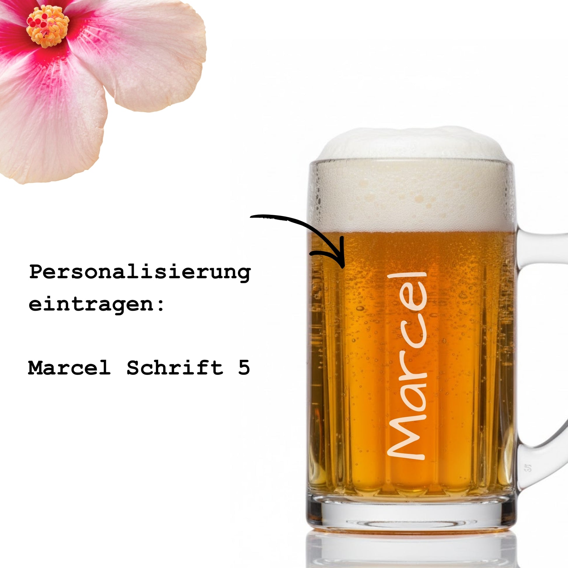 Anleitung zur Personalisierung eines Bierkrugs mit Name und Schriftart auswählen