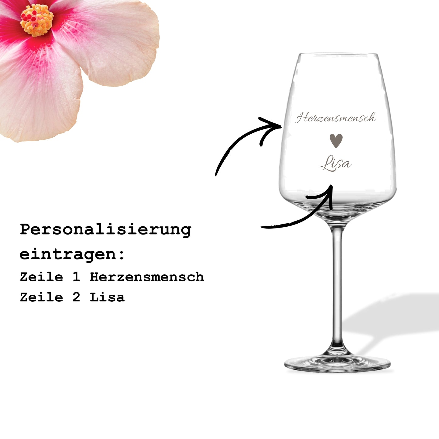 Anleitung zur Personalisierung Weinglas Herzensmensch mit zwei Textzeilen