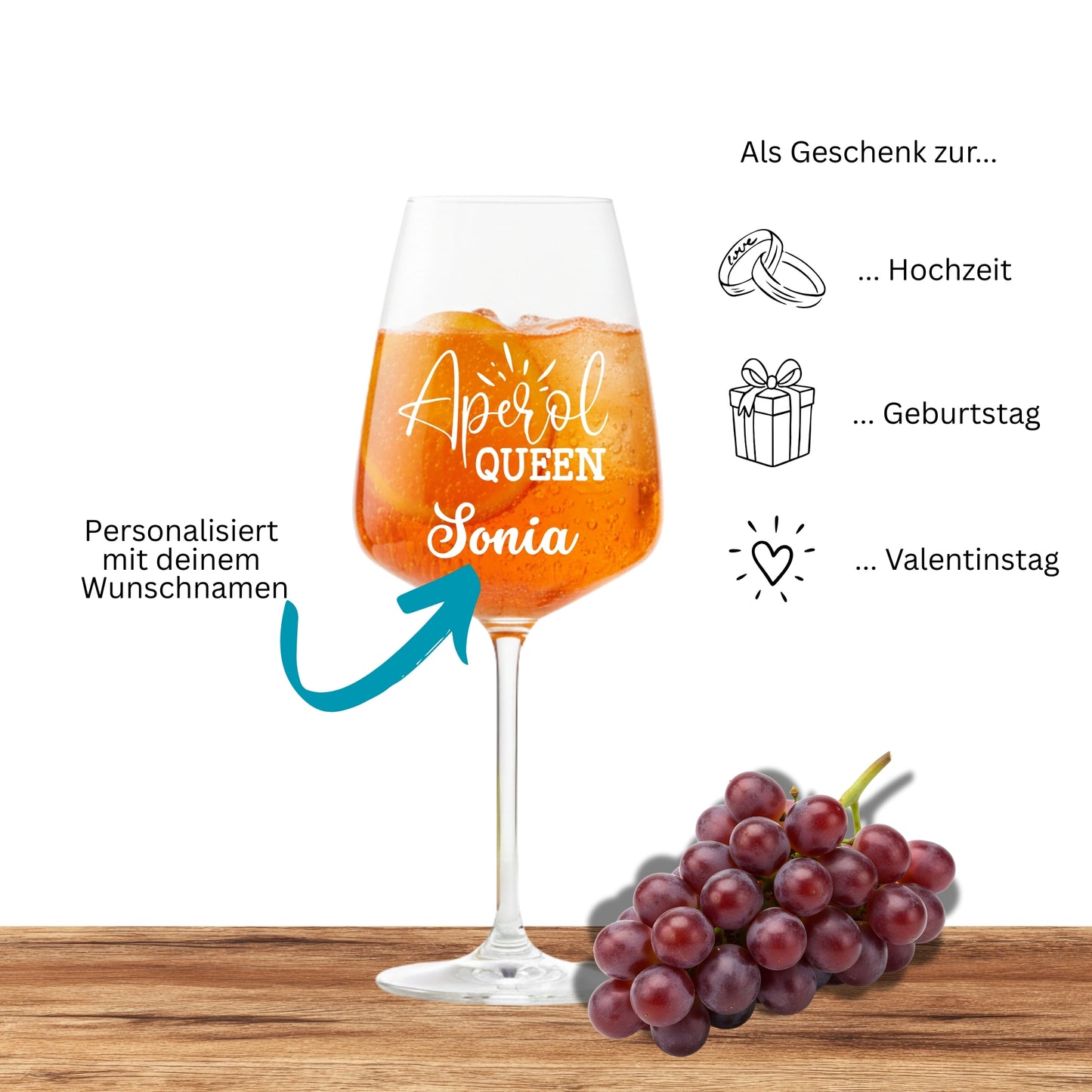 Aperol Queen Glas personalisiert als Geschenk zum Geburtstag