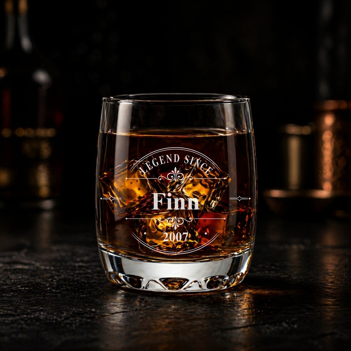 Whisky Glas personalisiert Legend Since Finn 2007 – edles Männergeschenk – Lasergravur Made in Germany