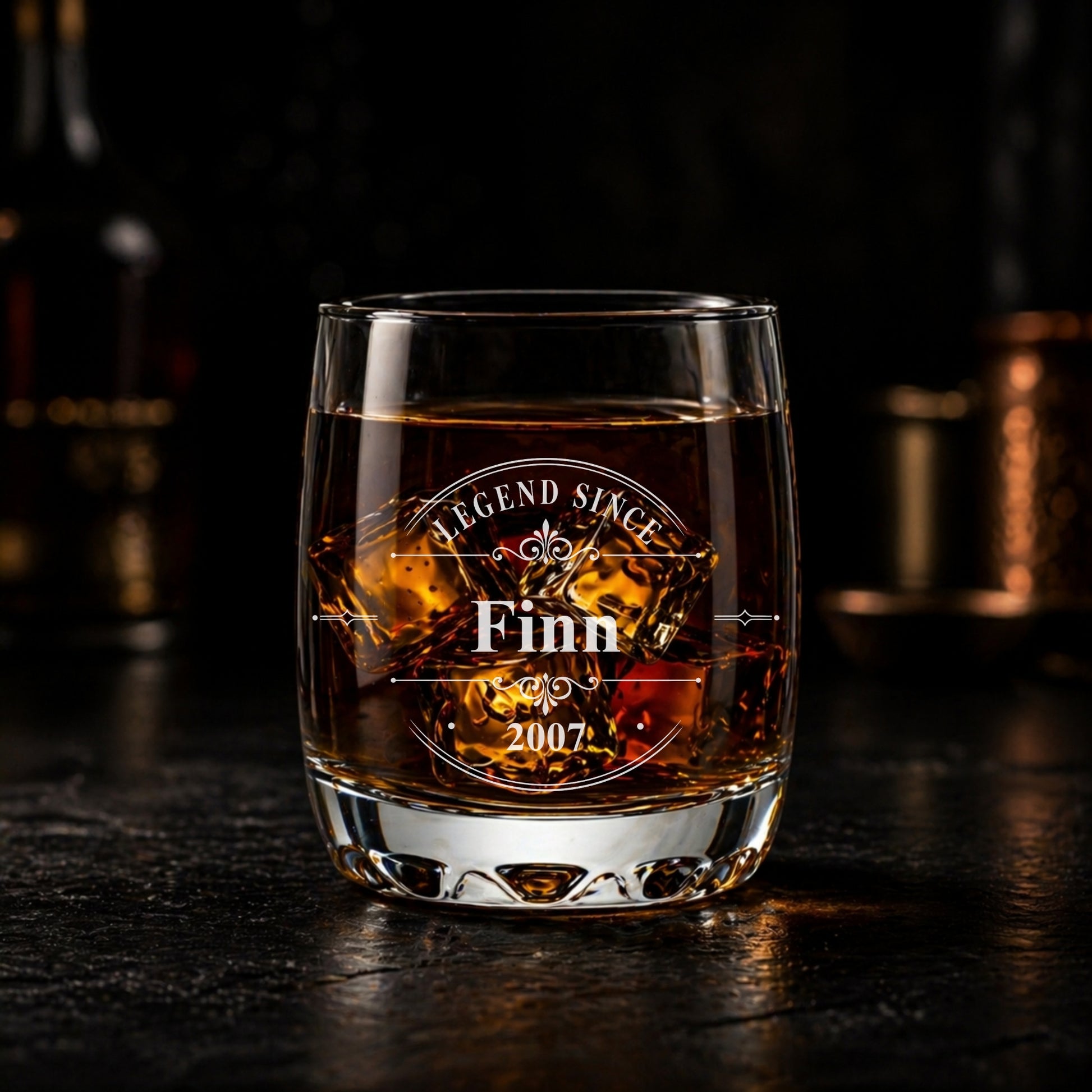 Whisky Glas personalisiert Legend Since Finn 2007 – edles Männergeschenk – Lasergravur Made in Germany