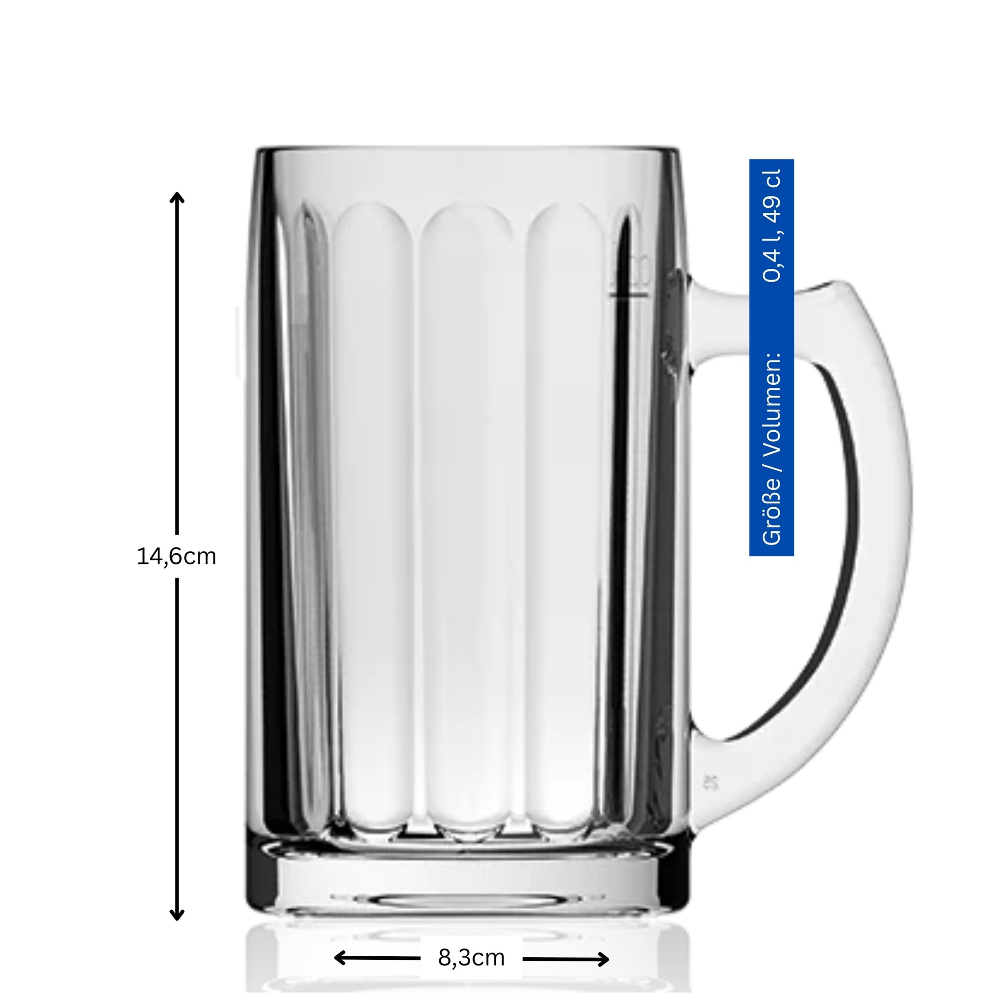 Maße und Volumen vom Bierkrug mit Logo Gravur 0,4 Liter