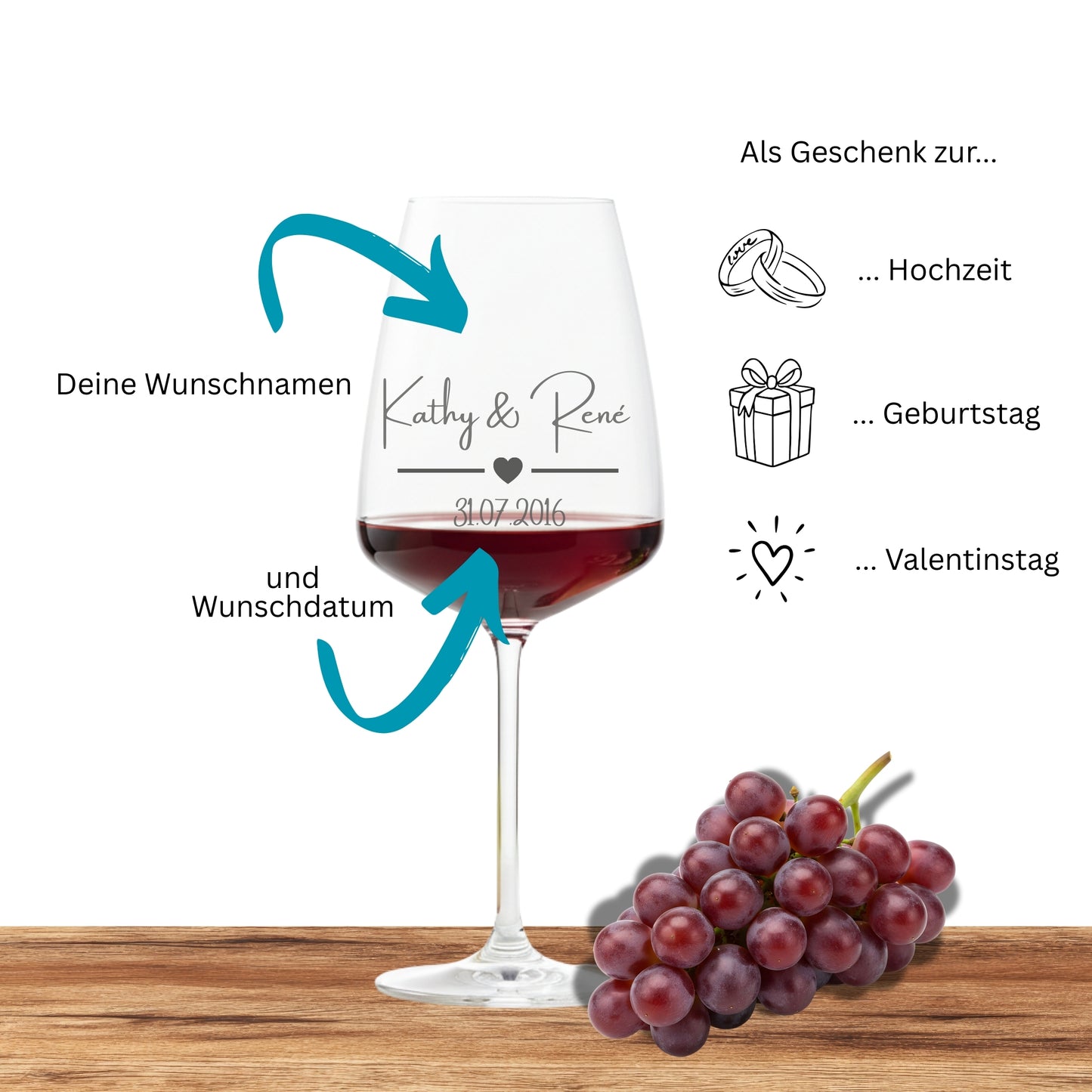 Personalisiertes Rotweinglas als Geschenk zur Hochzeit