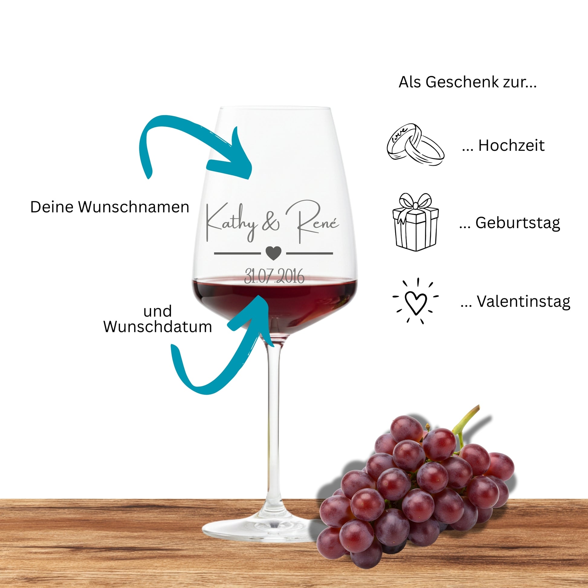 Personalisiertes Rotweinglas als Geschenk zur Hochzeit