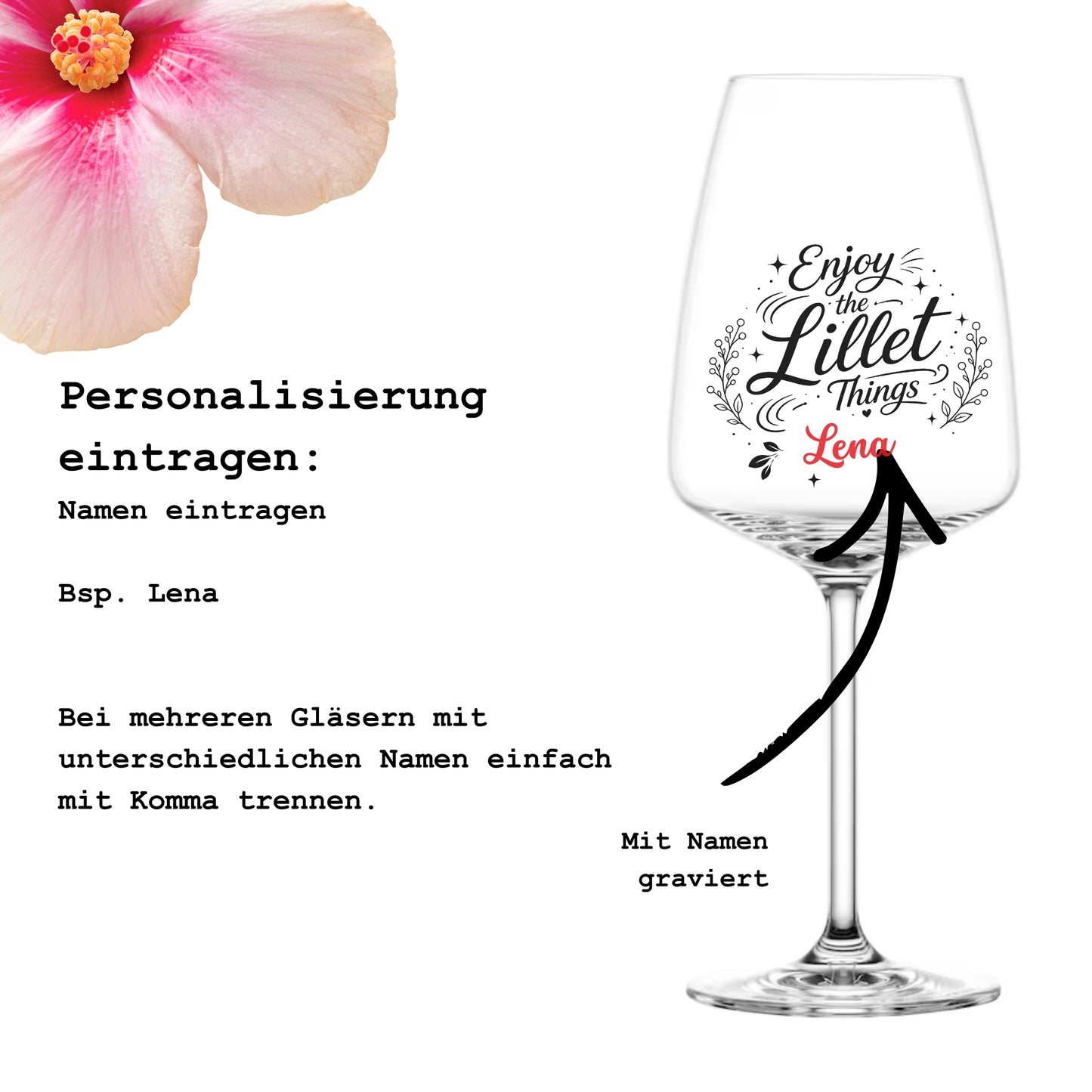 Anleitung zur Personalisierung – Enjoy the Lillet Things Glas mit Namen gravieren lassen – Beispiel Lena – Glanzstücke