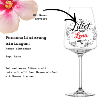 Anleitung zur Personalisierung – Zu Lillet sagt nie ne Glas mit Namen gravieren lassen – Beispiel Lena – Glanzstücke