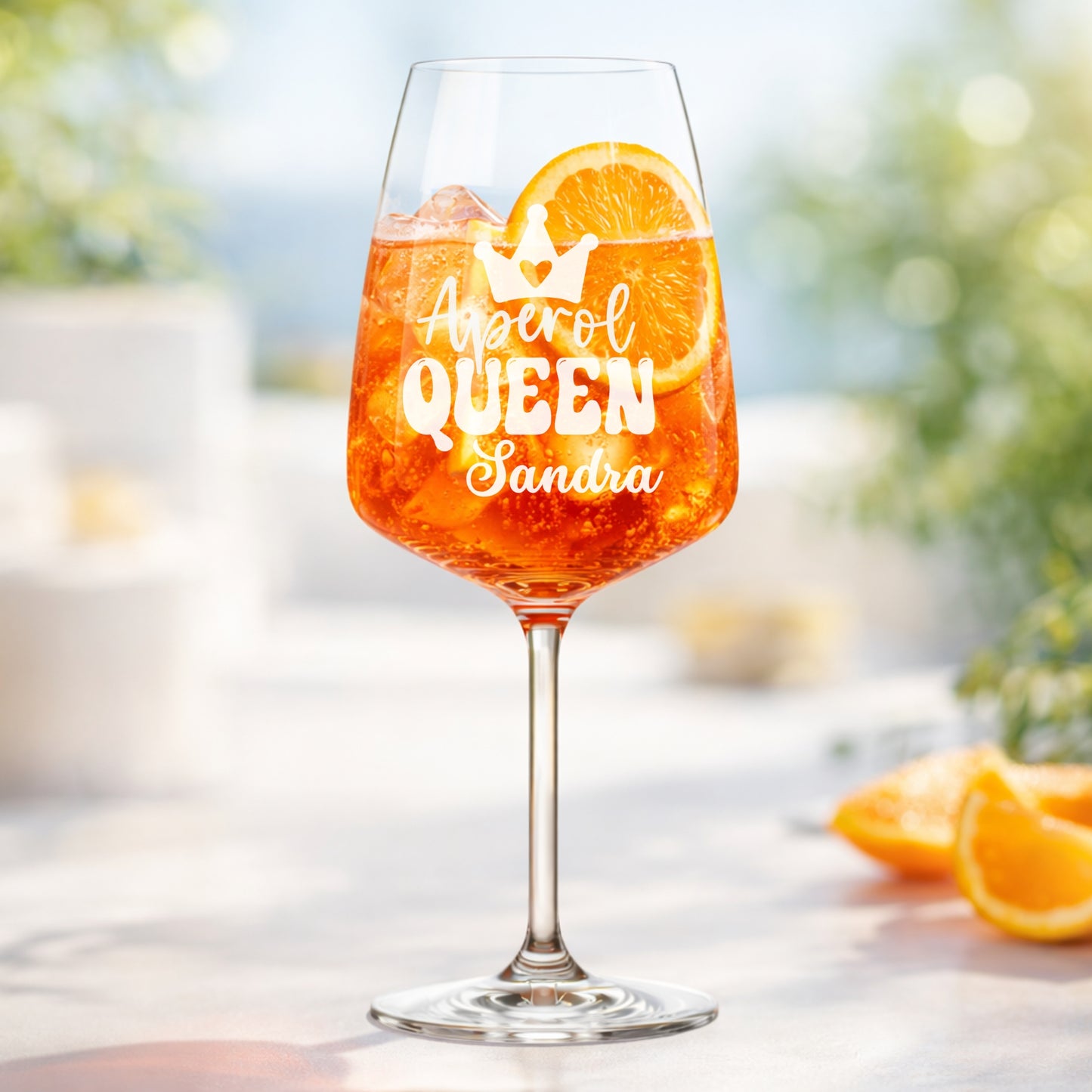 Aperol Spritz Glas mit namen personalisisert und dem Text Aperol Queen