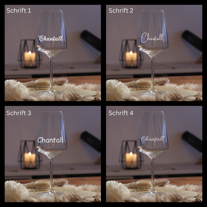Auswahl an Gravurschriftarten für personalisiertes Weinglas Geschenk mit Namen Glas personalisiert