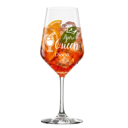 Aperol Queen Glas mit Lasergravur und Namen Diana – klares Produktbild – dauerhafte Gravur – spülmaschinenfest