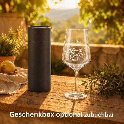 Personalisiertes Aperol Queen Glas mit Name Helena und optionaler schwarzer Geschenkbox