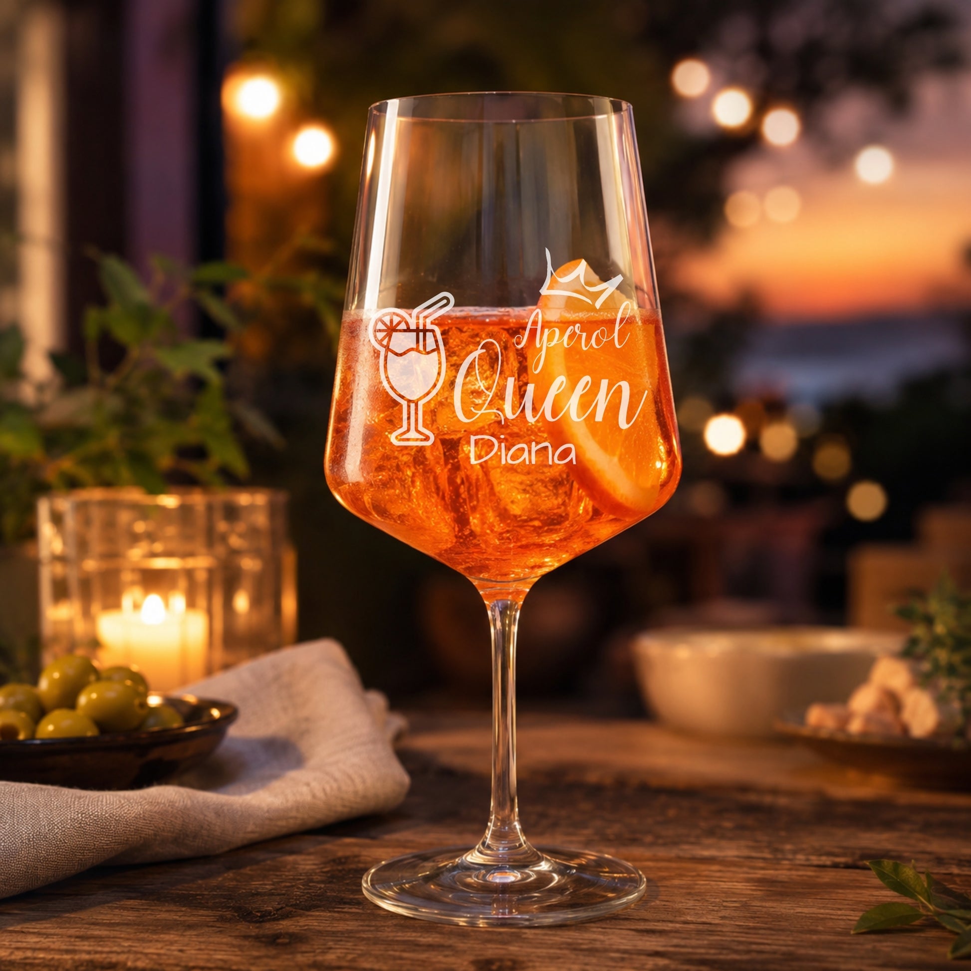 Personalisiertes Aperol Spritz Glas mit Aperol Queen Gravur und Name Diana