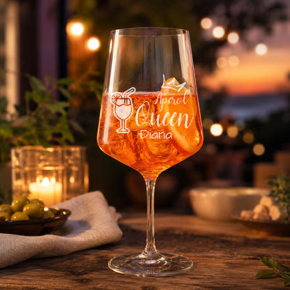 Personalisiertes Aperol Spritz Glas mit Aperol Queen Gravur und Name Diana