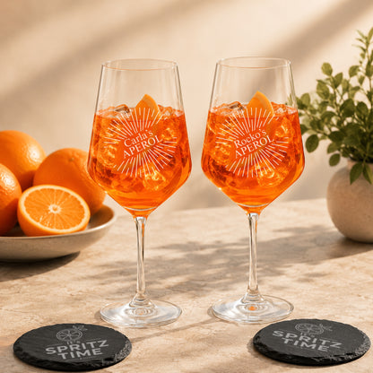 Aperol Spritz Gläser 2er Set graviert mit Sunburst-Design und Namen