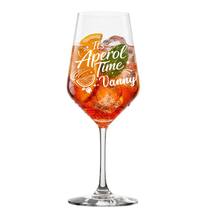 Aperol Time Glas mit Lasergravur und Namen Vanny – klares Produktbild – dauerhafte Gravur – spülmaschinenfest
