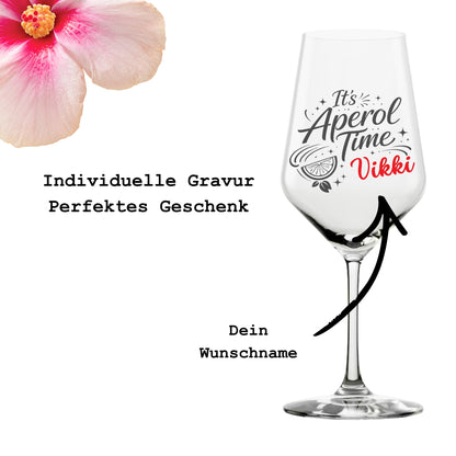 Anleitung zur Personalisierung – Aperol Time Glas mit Namen gravieren lassen – Beispiel Vikki – Glanzstücke