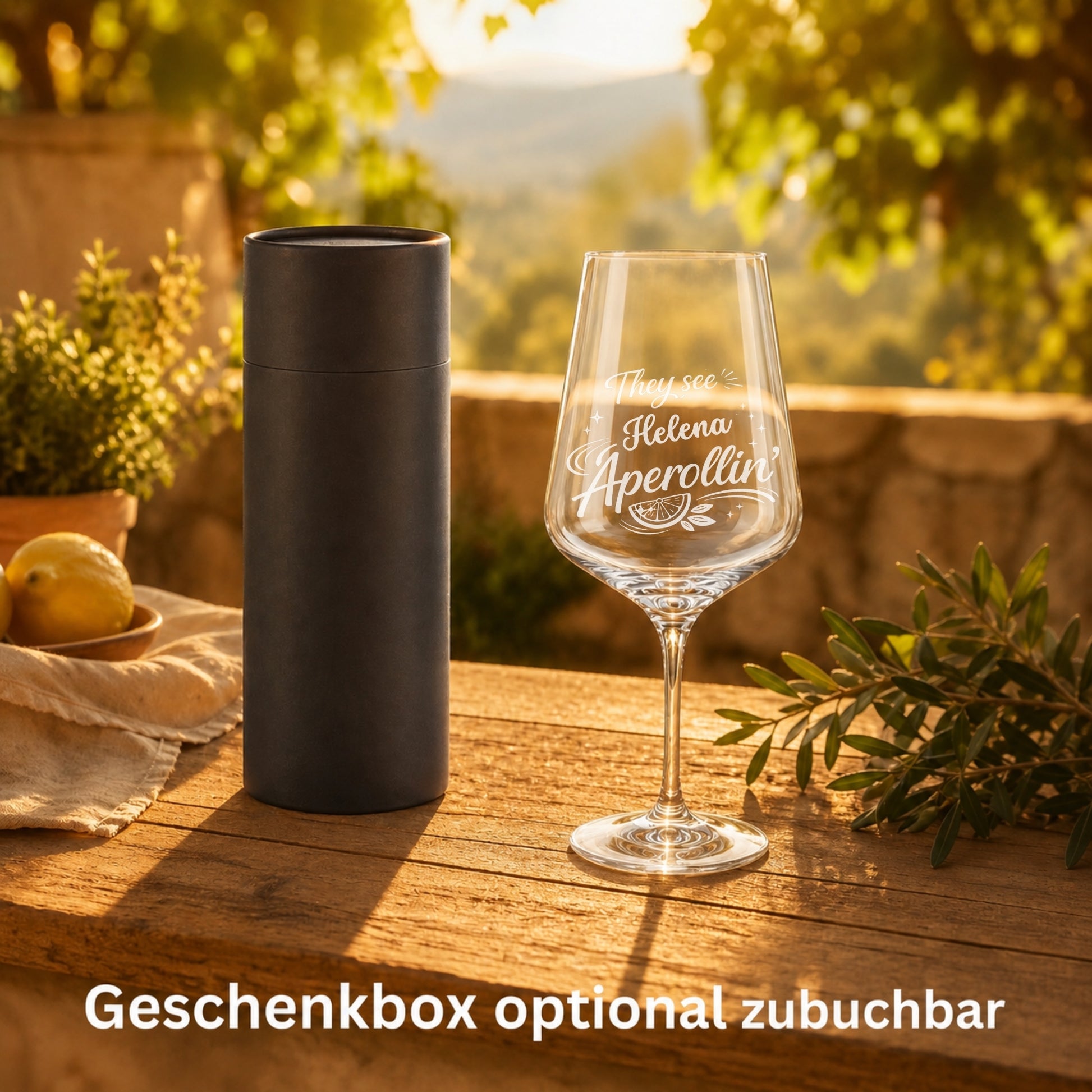 Personalisiertes They see Aperollin Glas mit Name Helena und optionaler schwarzer Geschenkbox