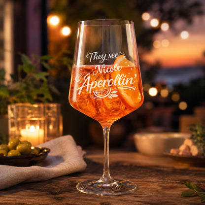 Personalisiertes Aperol Spritz Glas mit They see Aperollin Gravur und Name Nicole