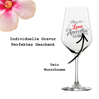 Anleitung zur Personalisierung – Aperollin Glas mit Namen gravieren lassen – Beispiel Lena – Glanzstücke