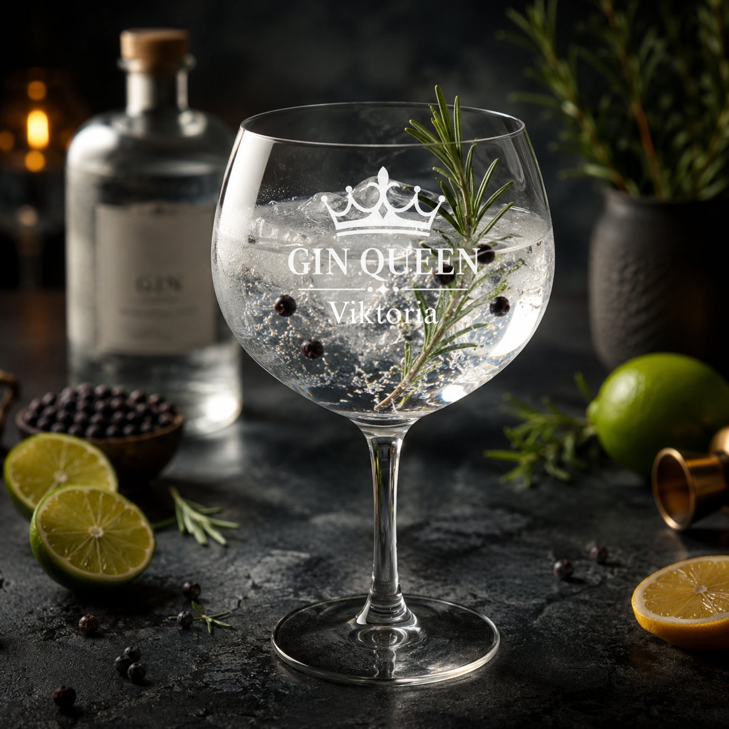 Gin Glas mit Gravur GIN QUEEN personalisiert mit Namen – Lasergravur