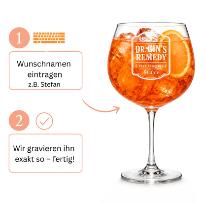 Gin Glas Dr. Gin's Remedy personalisieren – Wunschnamen eintragen, wir gravieren