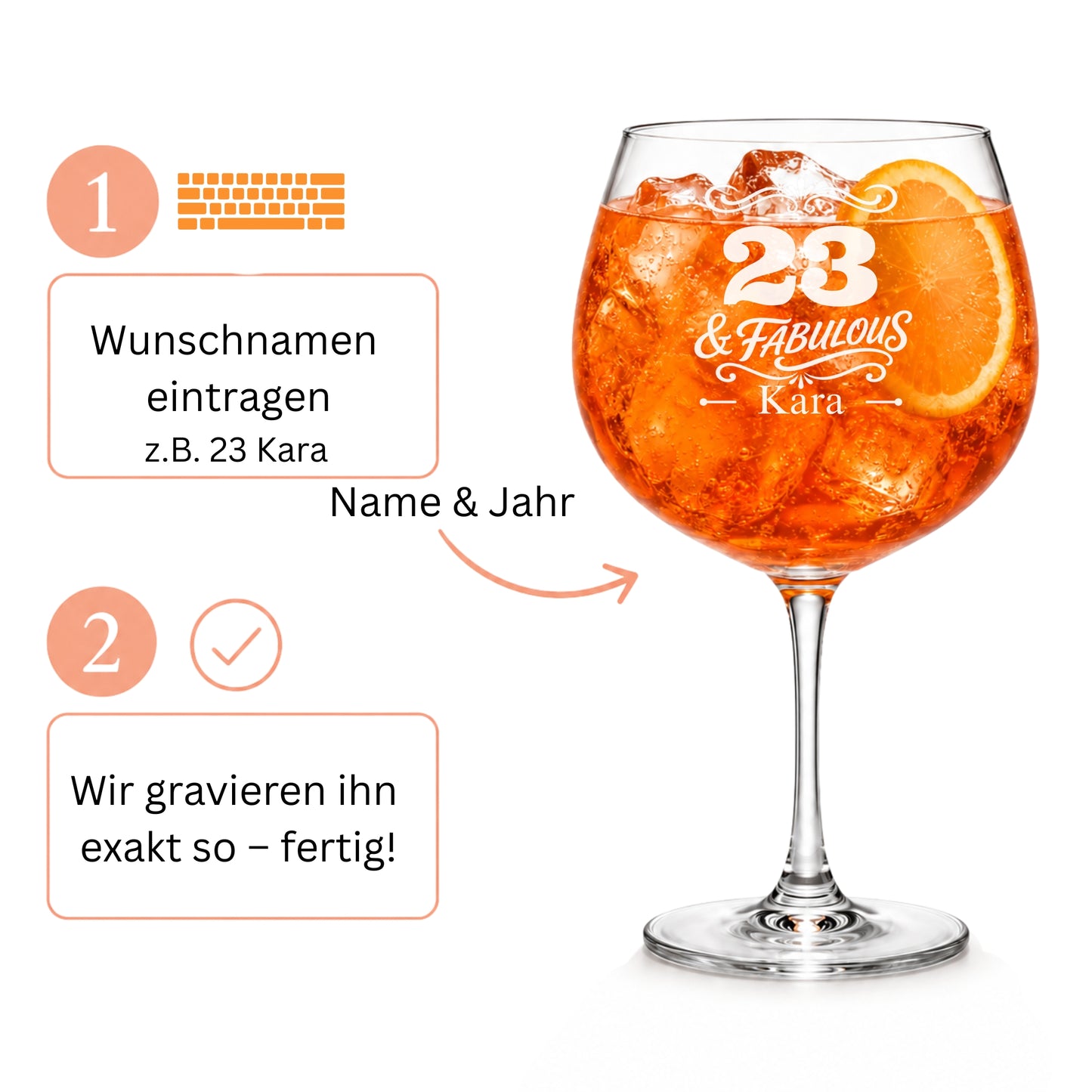 Gin Glas zum Geburtstag personalisieren – Zahl und Name eintragen, wir gravieren