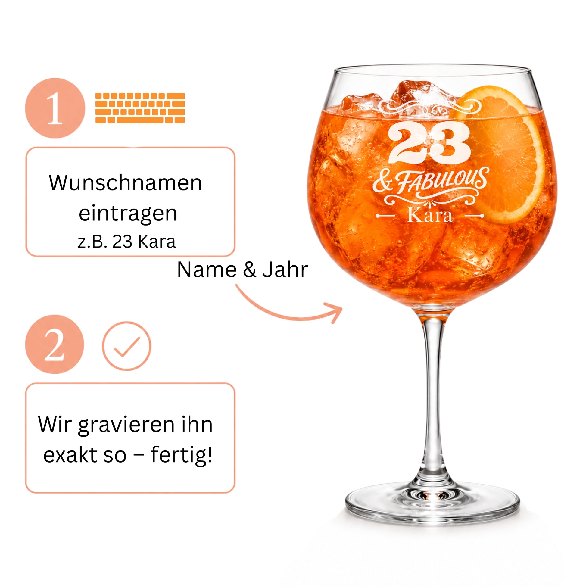 Gin Glas zum Geburtstag personalisieren – Zahl und Name eintragen, wir gravieren
