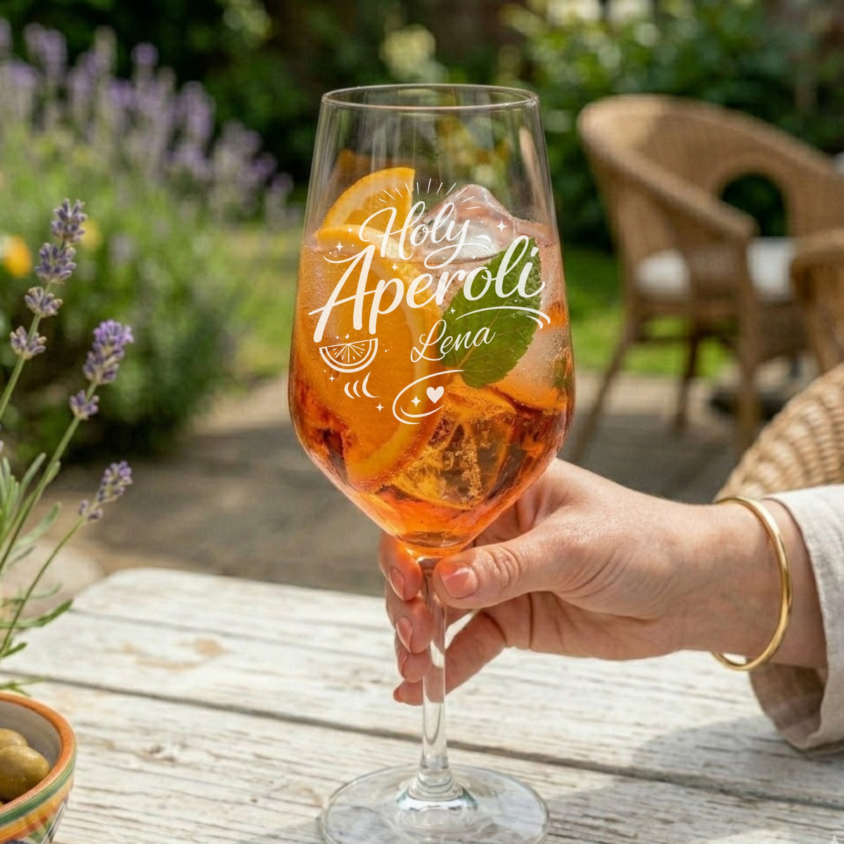 Aperol Glas personalisiert mit Namen – „Holy Aperoli" Lasergravur – Witziges Geschenk für Frauen