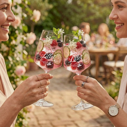 Zwei personalisierte Lillet Tour Gläser mit Namen Lara und Ines – Geschenk für Freundinnen – Sommer Garten