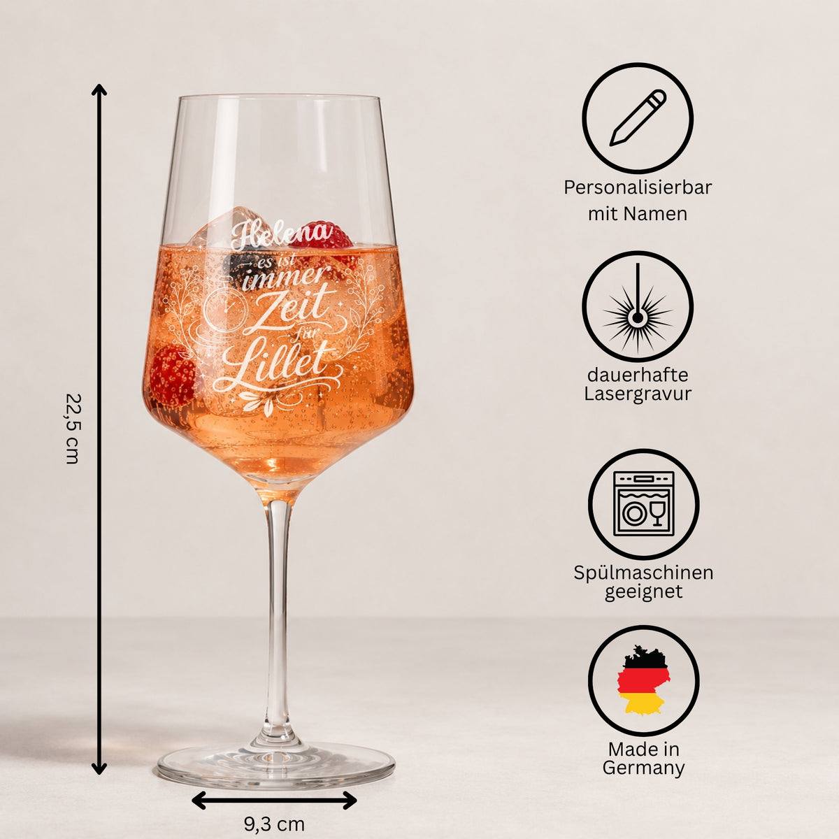 Lillet Glas personalisiert mit Namen – „Es ist immer Zeit für Lillet" Lasergravur – Geschenk für Frauen