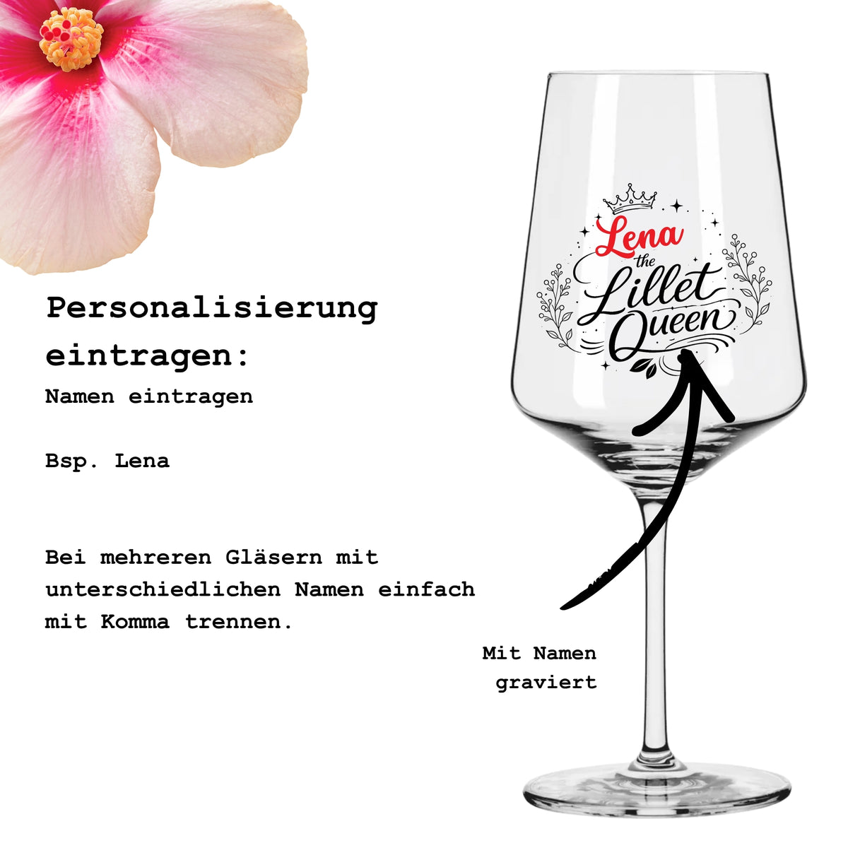Lillet Glas personalisiert mit Namen – „the Lillet Queen" Lasergravur mit Krone – Geschenk für Frauen