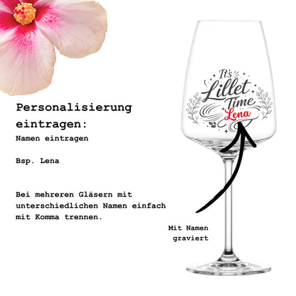 Anleitung zur Personalisierung – Lillet Time Glas mit Namen gravieren lassen – Beispiel Lena – Glanzstücke