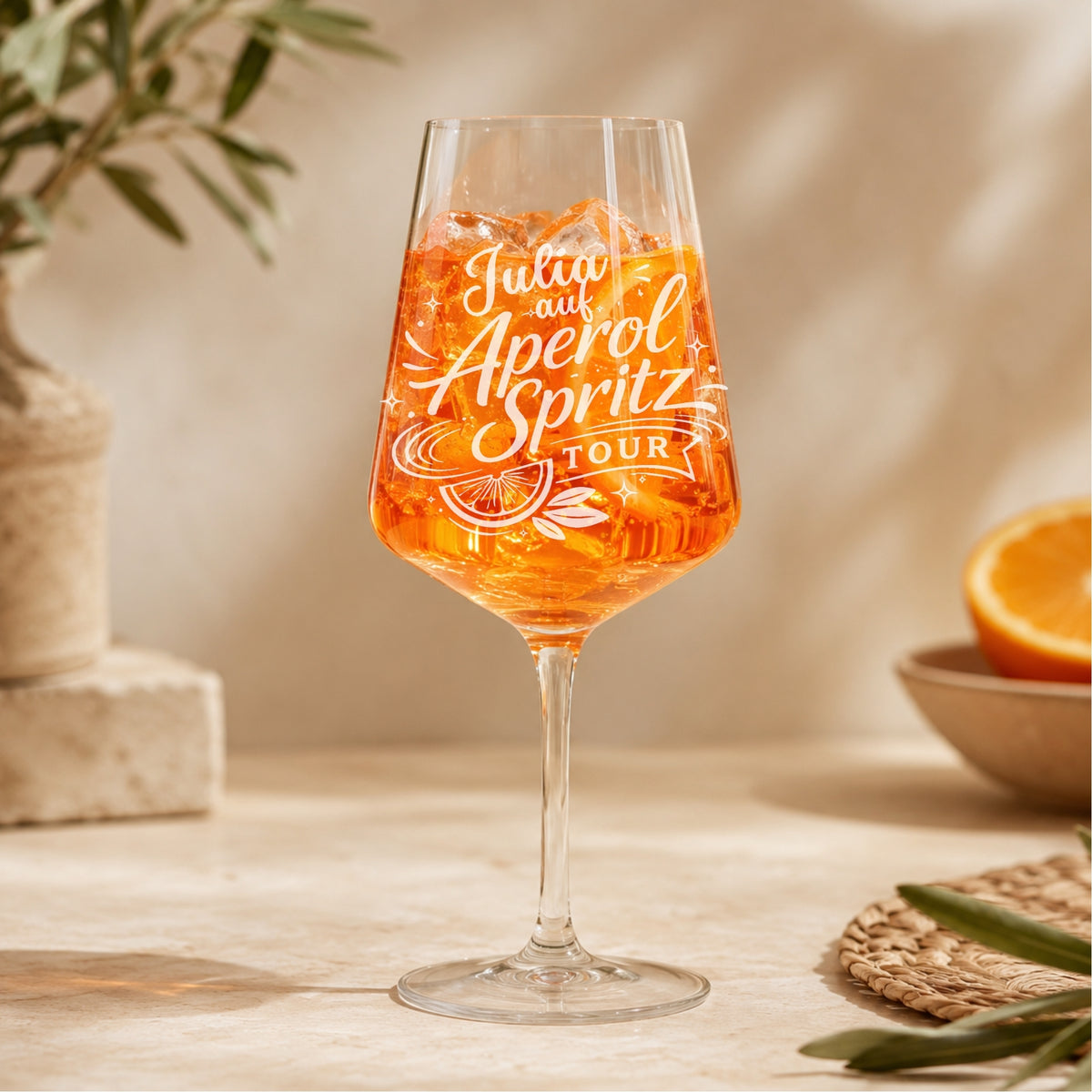 Personalisiertes Aperol Spritz Glas mit Name – „… auf Aperol Spritz Tour“