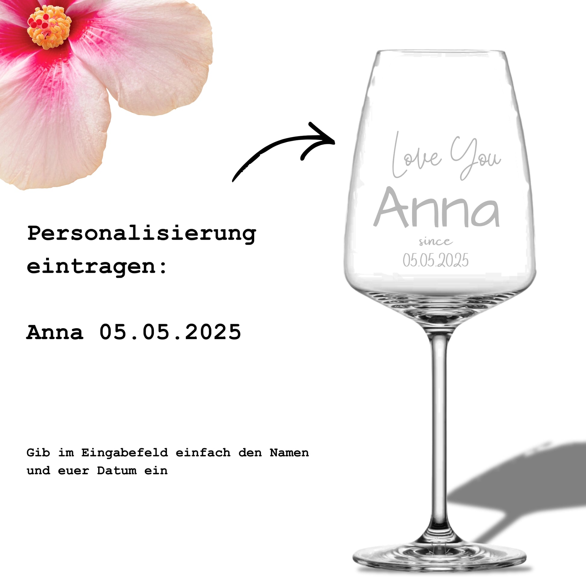 Personalisiertes Weinglas mit Gravur in hochwertiger Holzbox – romantisches Geschenk mit Namen und Datum