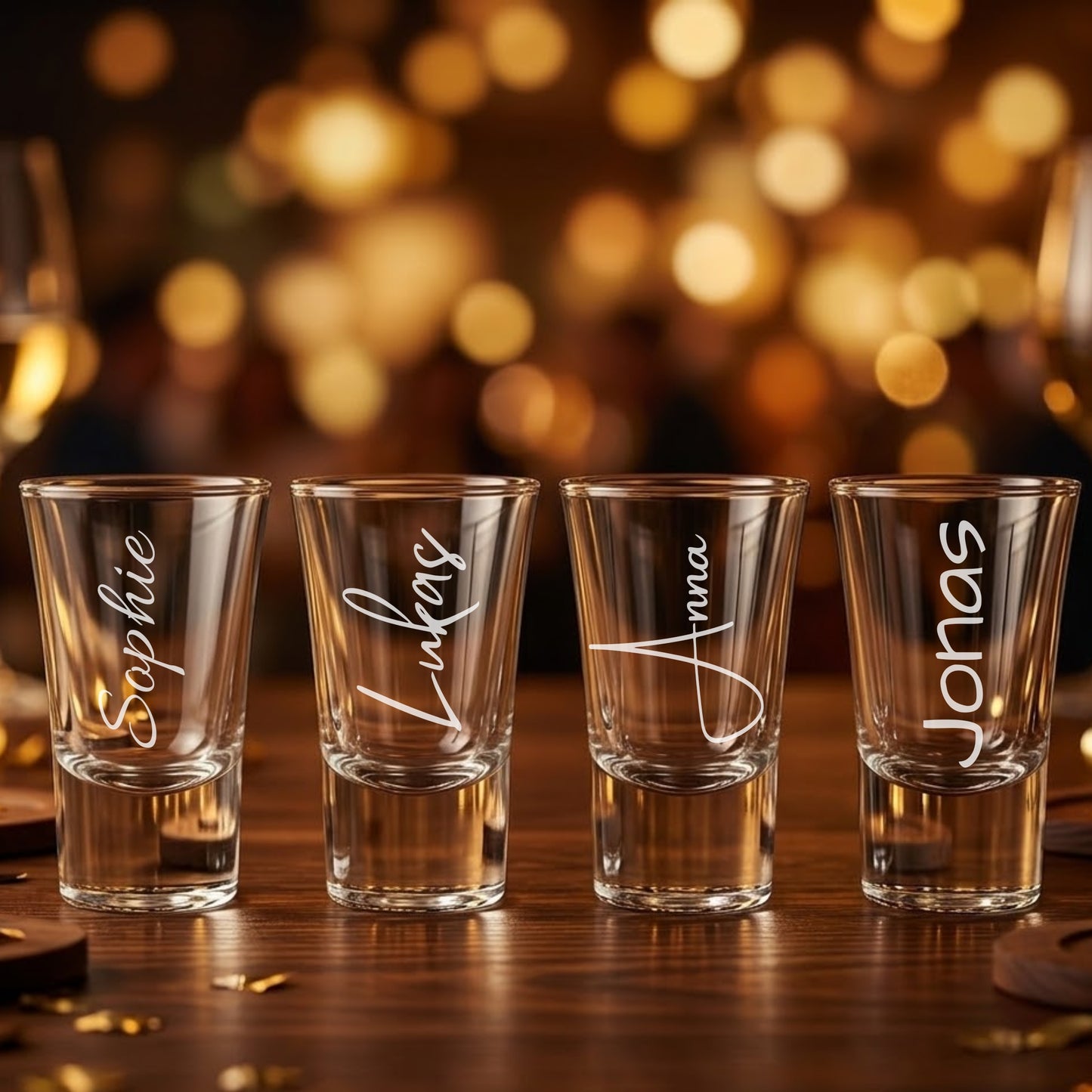 4 personalisierte Schnapsgläser mit Namen Sophie Lukas Anna Jonas – Shotglas Gravur Hochzeit Party