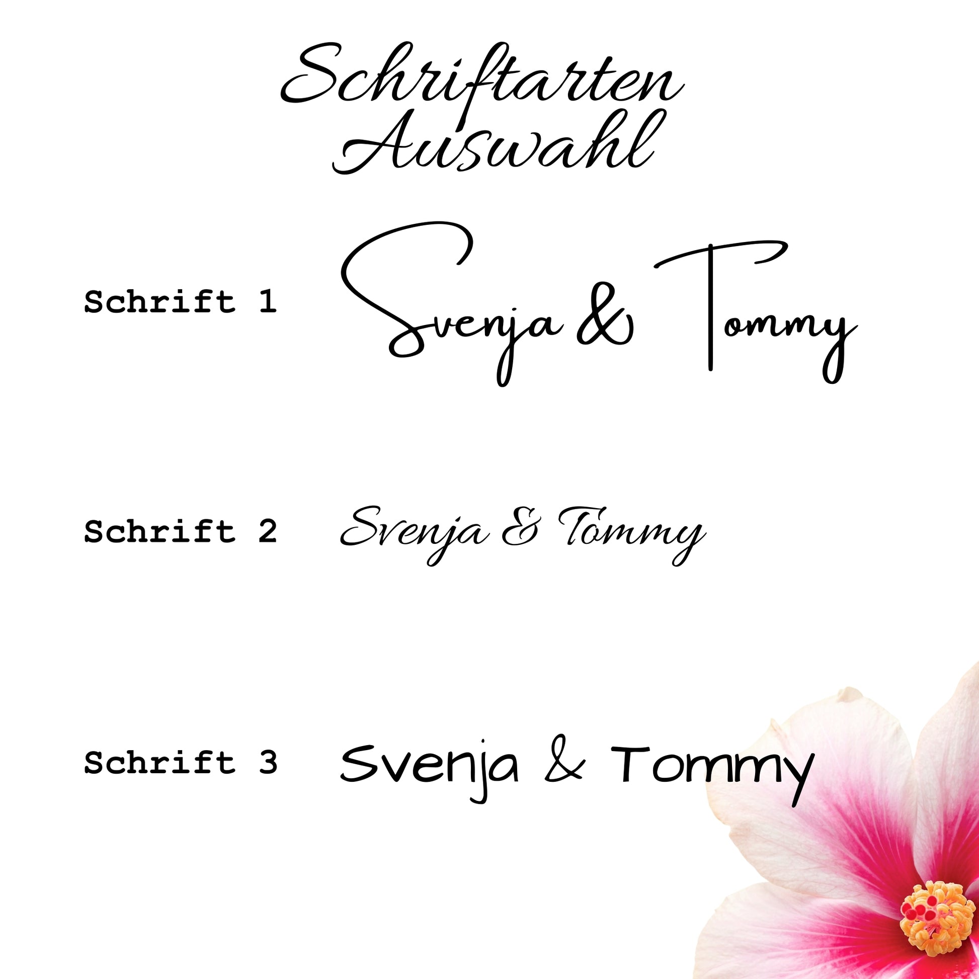 Verschiedene Schriftarten für die Gravur von personalisierten Weingläsern zur Hochzeit oder zum Jahrestag.