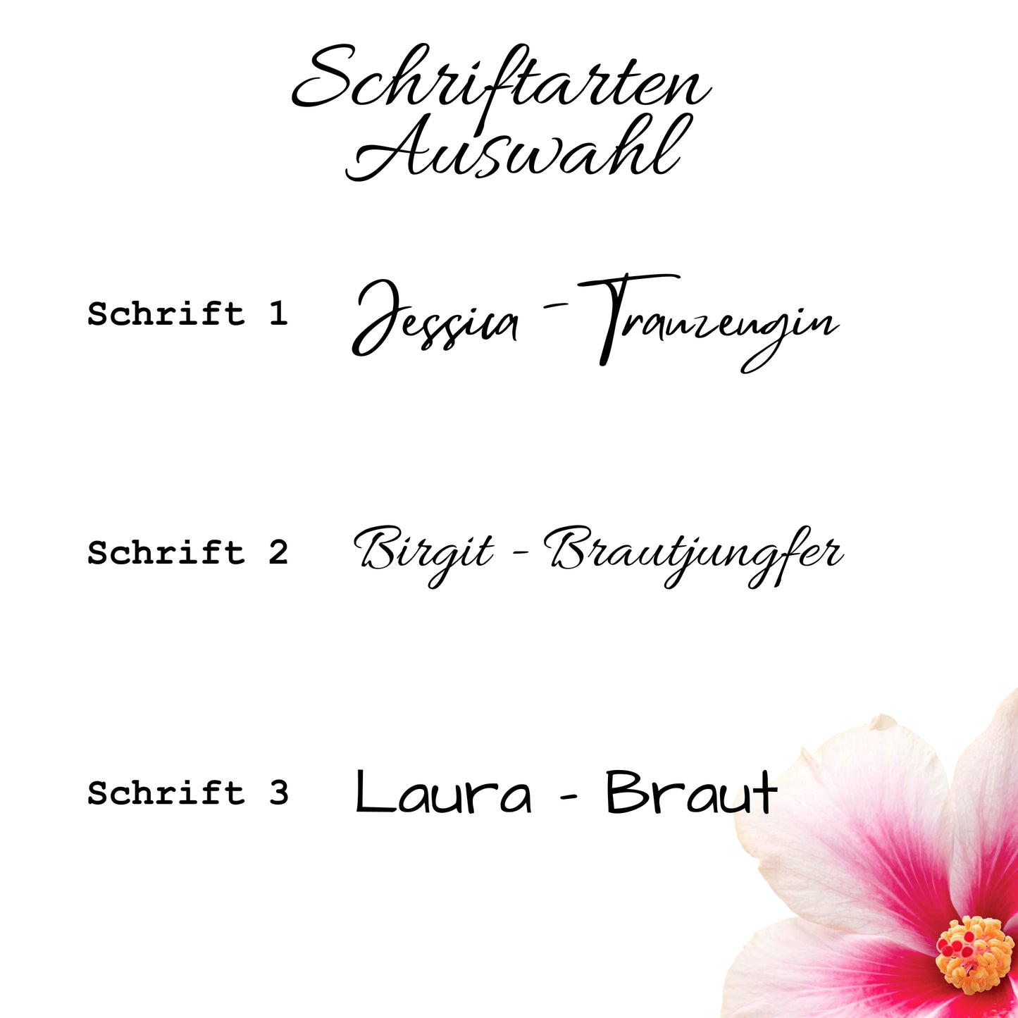 Schriftarten Auswahl für personalisierte Sektgläser mit Gravur für Hochzeit, JGA und Brautparty