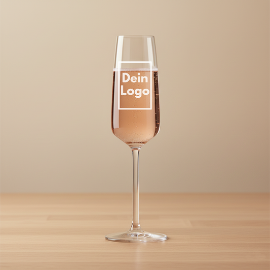 Personalisiertes Sektglas mit Logo, Champagnerglas mit Firmenlogo Gravur, hochwertiges Werbegeschenk