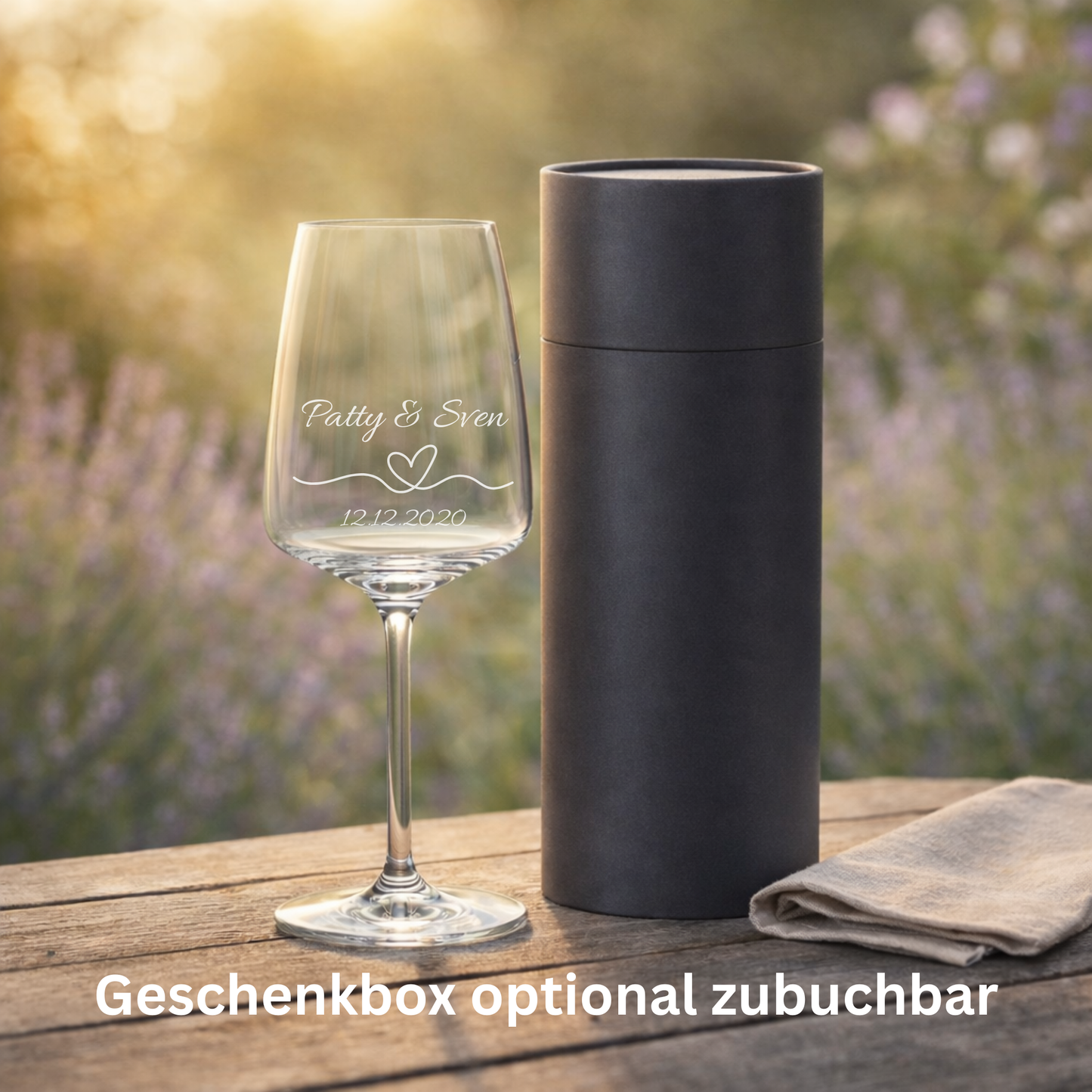 Weinglas mit Gravur Namen & Datum mit optionaler Geschenkbox – Hochzeit Jahrestag Geschenk